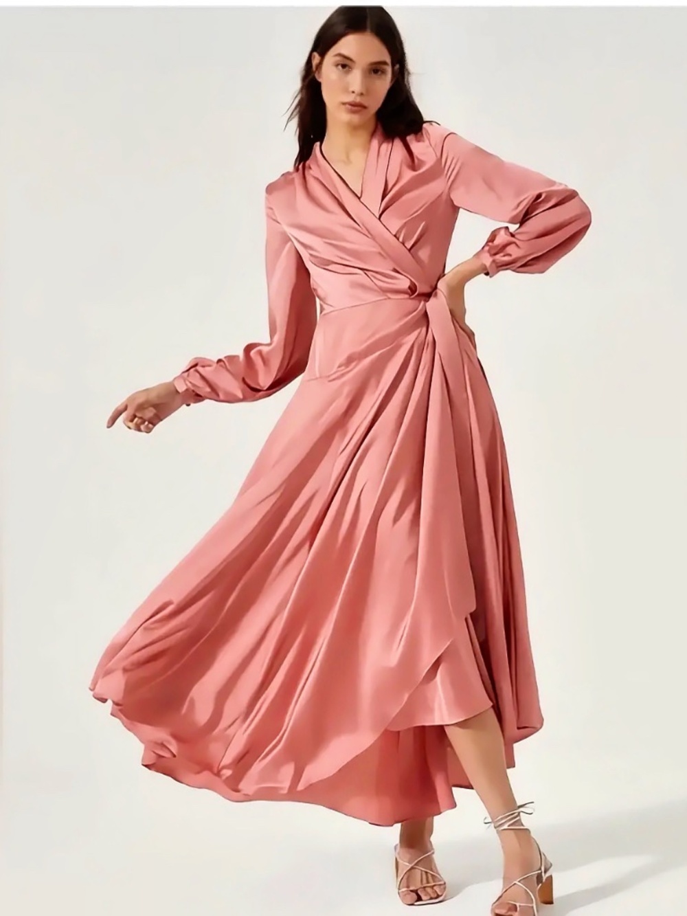 NWT Pink Nastygal Satin Wrap around dress - Picture 3 of 3
